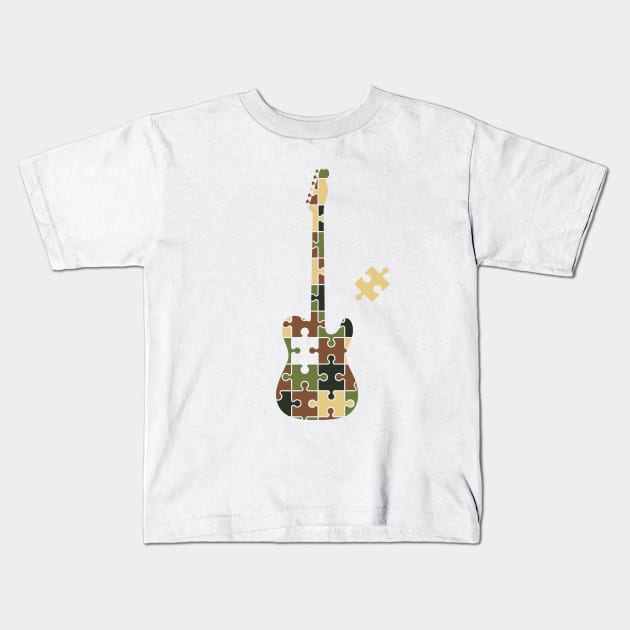 Camouflage Puzzle T-Style Electric Guitar Silhouette Kids T-Shirt by nightsworthy